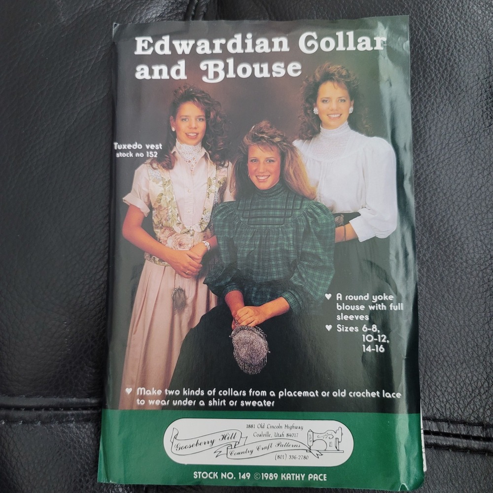 Gooseberry Hill 149 Edwardian Collar Blouse Sewing Pattern Uncut 1989 Sizes 6-16